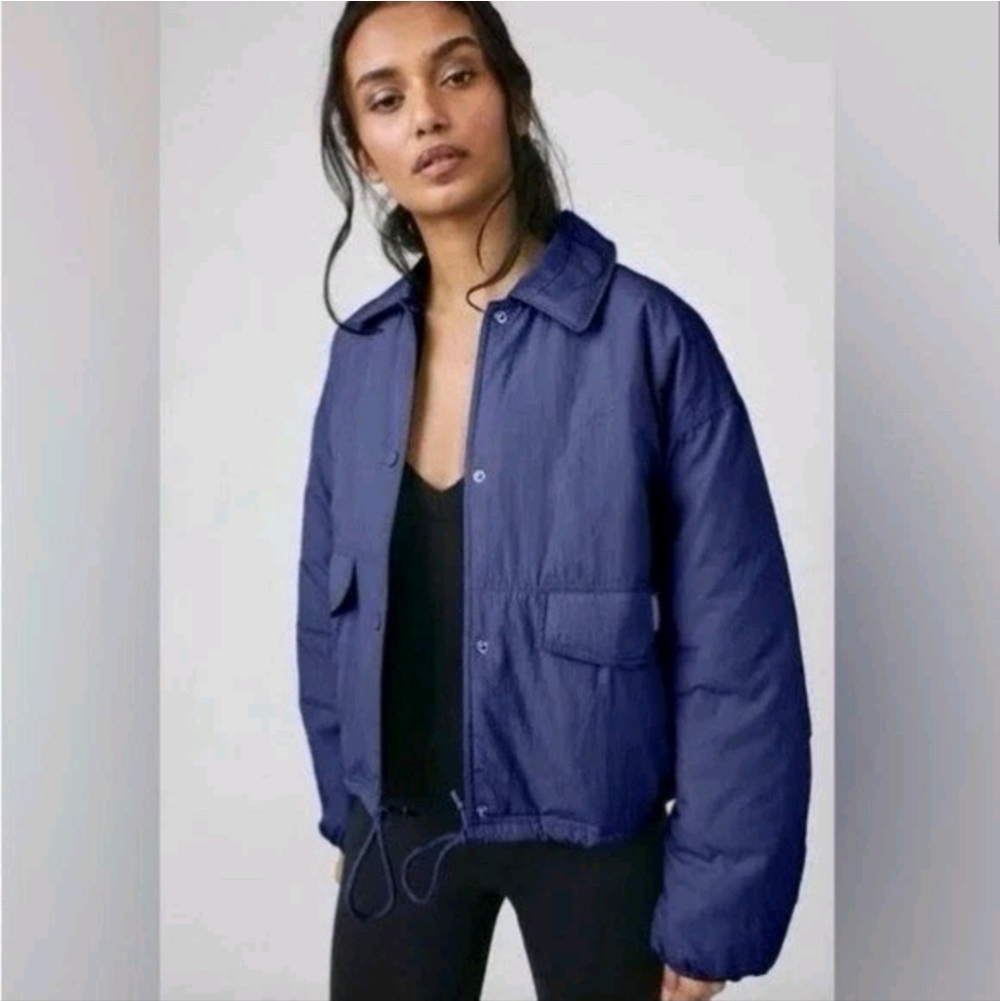 NWT Free People Movement Off The Bleachers Coaches Jacket In Midnight Navy